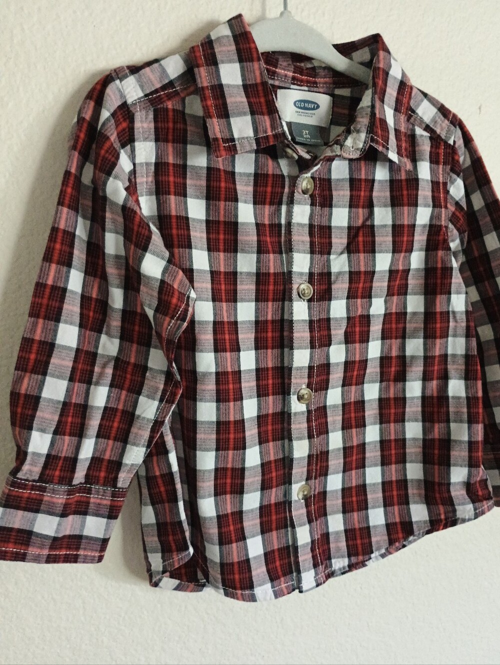4/$15 Old Navy Red Black Plaid Button Down, 2T